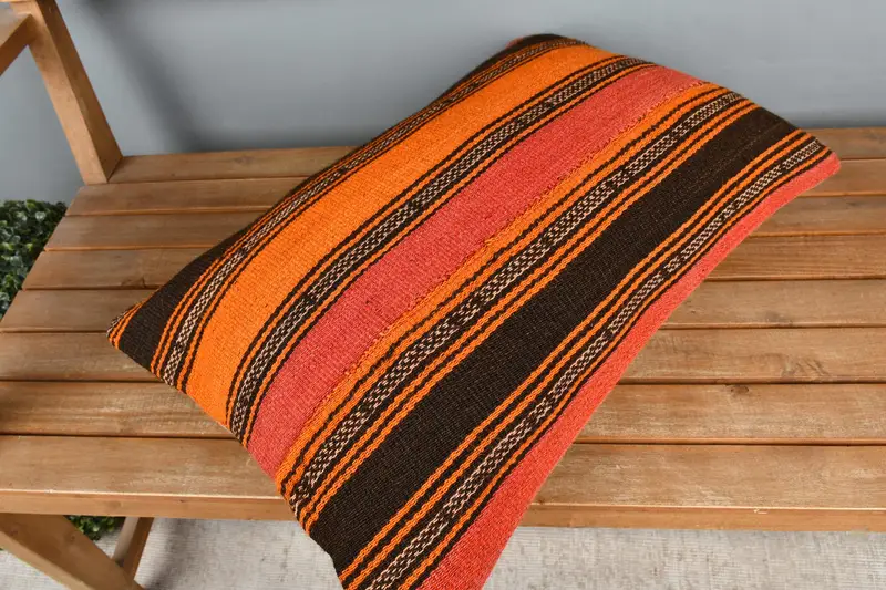 16x24 Orange Pillow Sham, Pillow Cover, Ethnical Kilim Rug Pillow, Armchair Pillow Cover, Home Decor Pillow, Boho Pillow - 2