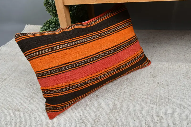16x24 Orange Pillow Sham, Pillow Cover, Ethnical Kilim Rug Pillow, Armchair Pillow Cover, Home Decor Pillow, Boho Pillow - 7