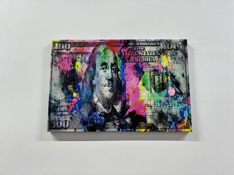 100 Bill Cash, 100 Dollar Wall Art, Benjamin Franklin Wall Decor, Money Wall Art, Dollar Canvas, 100 Dollars Bill, Colorful Wall Art, - 1