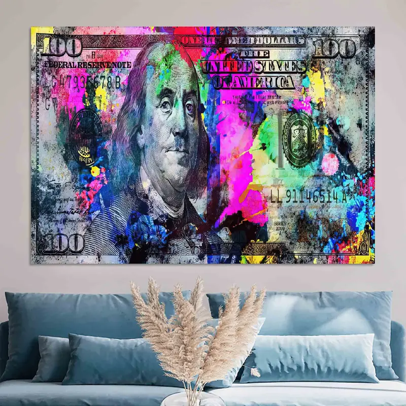 100 Bill Cash, 100 Dollar Wall Art, Benjamin Franklin Wall Decor, Money Wall Art, Dollar Canvas, 100 Dollars Bill, Colorful Wall Art, - 4