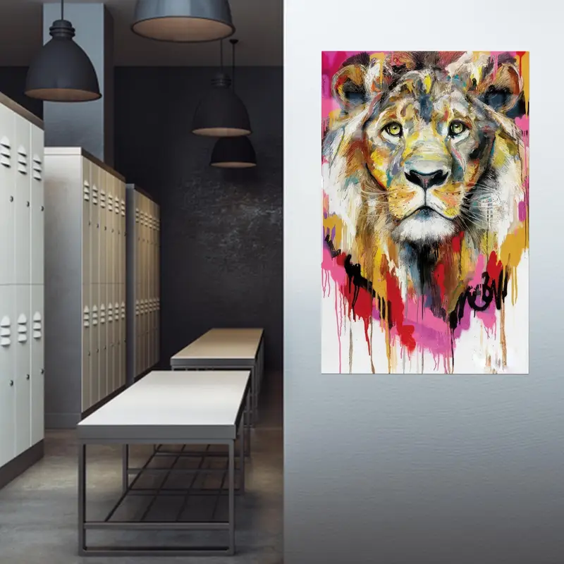 Modern Aslan Kral Soyut Cam: Renkli Baskılı Zarafet