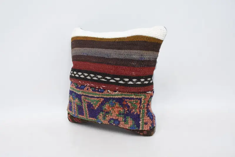Vintage Pillow, 12x12 Blue Pillow, Oriental Cushion Cover, Pillow for Couch, Pillow, Natural Pillow Sham, Vintage Kilim Throw Pillow - 4
