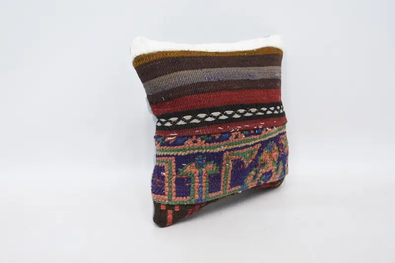 Vintage Pillow, 12x12 Blue Pillow, Oriental Cushion Cover, Pillow for Couch, Pillow, Natural Pillow Sham, Vintage Kilim Throw Pillow - 3