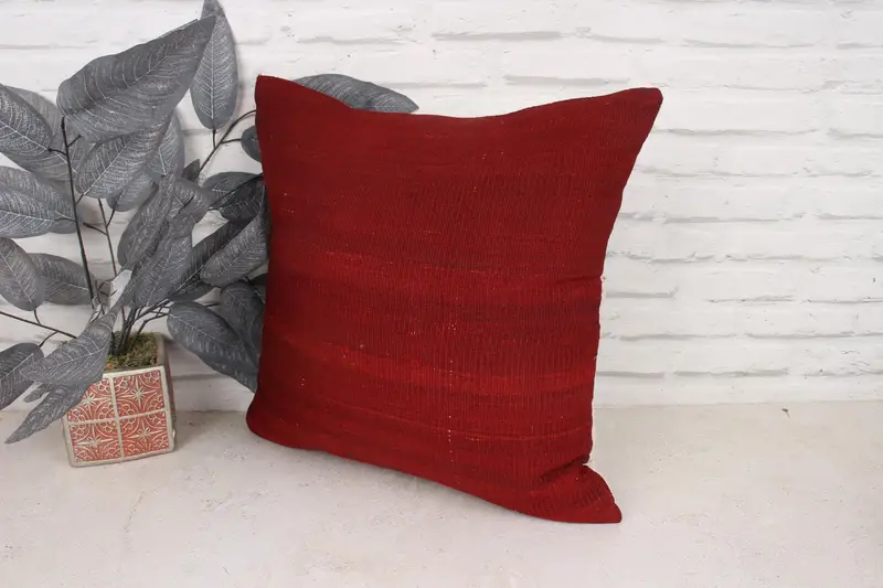18x18 Red Cushion Case, Antique Pillows, Comfy Throw Cushion Case, Interior Designer Pillow, Ethnical Kilim Rug Pillow, Cushion Case - 4