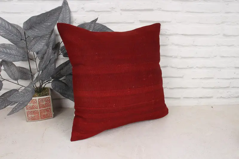 18x18 Red Cushion Case, Antique Pillows, Comfy Throw Cushion Case, Interior Designer Pillow, Ethnical Kilim Rug Pillow, Cushion Case - 3