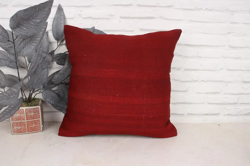 18x18 Red Cushion Case, Antique Pillows, Comfy Throw Cushion Case, Interior Designer Pillow, Ethnical Kilim Rug Pillow, Cushion Case - 1