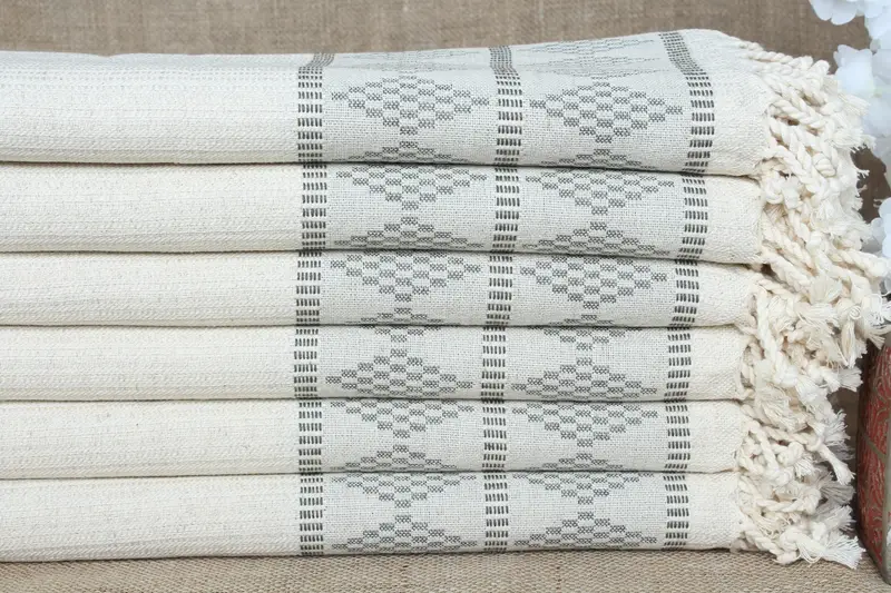 Monogrammed Beach Towel Turkish Cotton Khaki Green Kilim, 36x71 Inches