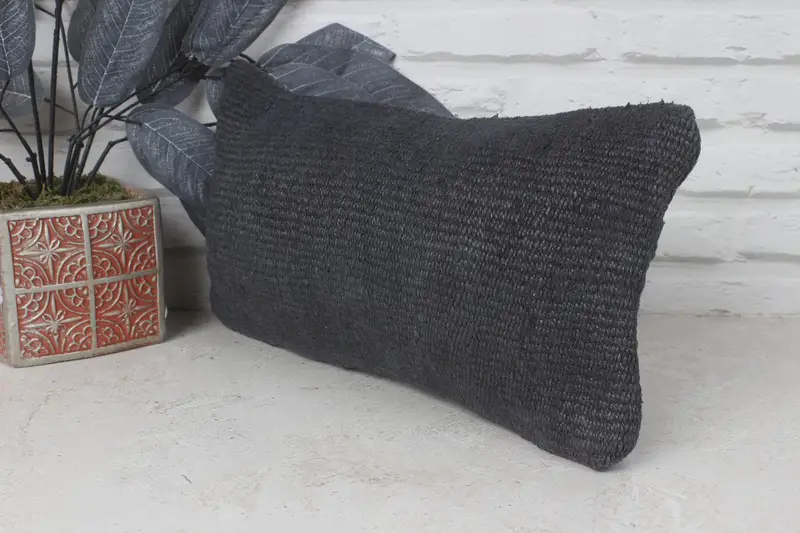 Outdoor Bolster Pillow, Aztec Pillow Case, Cushion, Pillow for Sofa, Kilim Pillow Cover, 8x16 Gray Cushion, Vintage Kilim Throw Pillow - 4