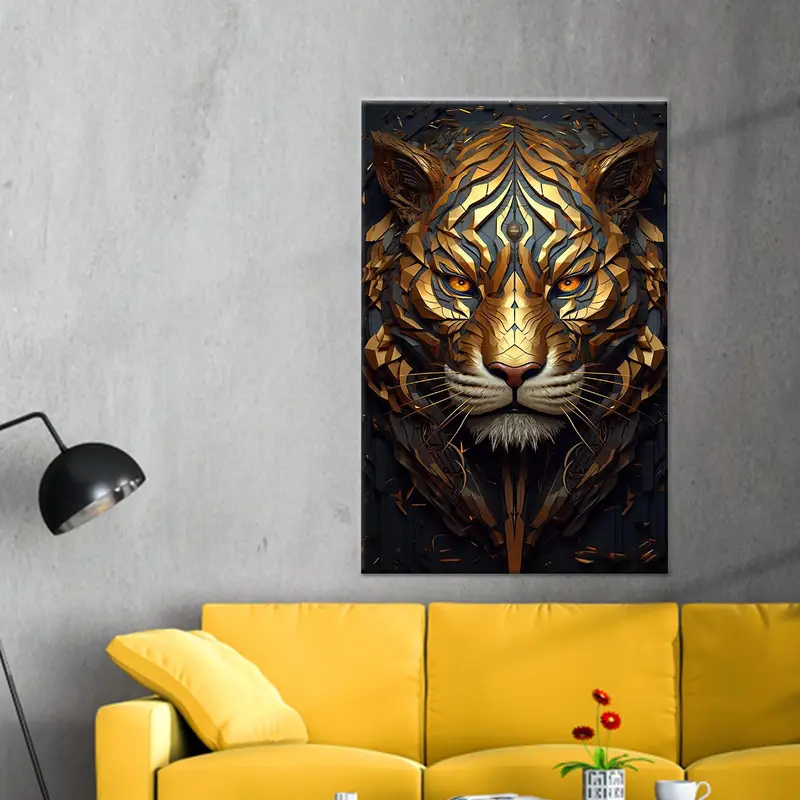 ゴールデン タイガー シュルレアリスム キャンバス: 抽象アート、エレガントなデザイン