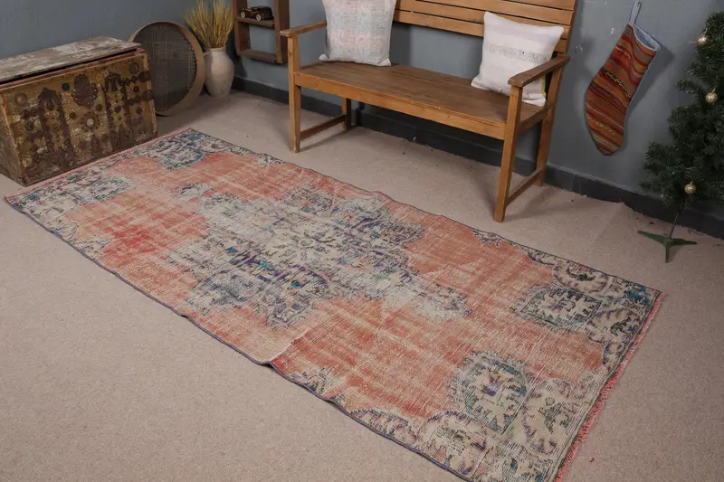 Turuncu ve Mavi Hayvan Baskılı Halı, 3,8x8,7 ft