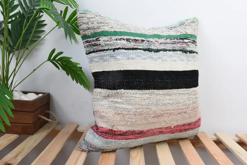 Neutral Pillow Case, Boho Pillow, Turkish Pillow, Cushion Case, 20x20 Blue Pillow Case, Crochet Pattern Pillow, Vintage Pillow - 5