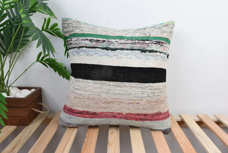 Neutral Pillow Case, Boho Pillow, Turkish Pillow, Cushion Case, 20x20 Blue Pillow Case, Crochet Pattern Pillow, Vintage Pillow - 1