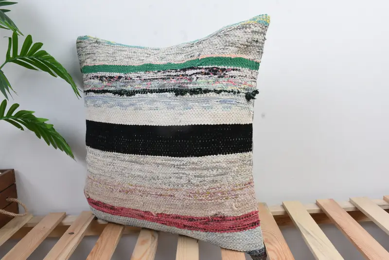 Neutral Pillow Case, Boho Pillow, Turkish Pillow, Cushion Case, 20x20 Blue Pillow Case, Crochet Pattern Pillow, Vintage Pillow - 4