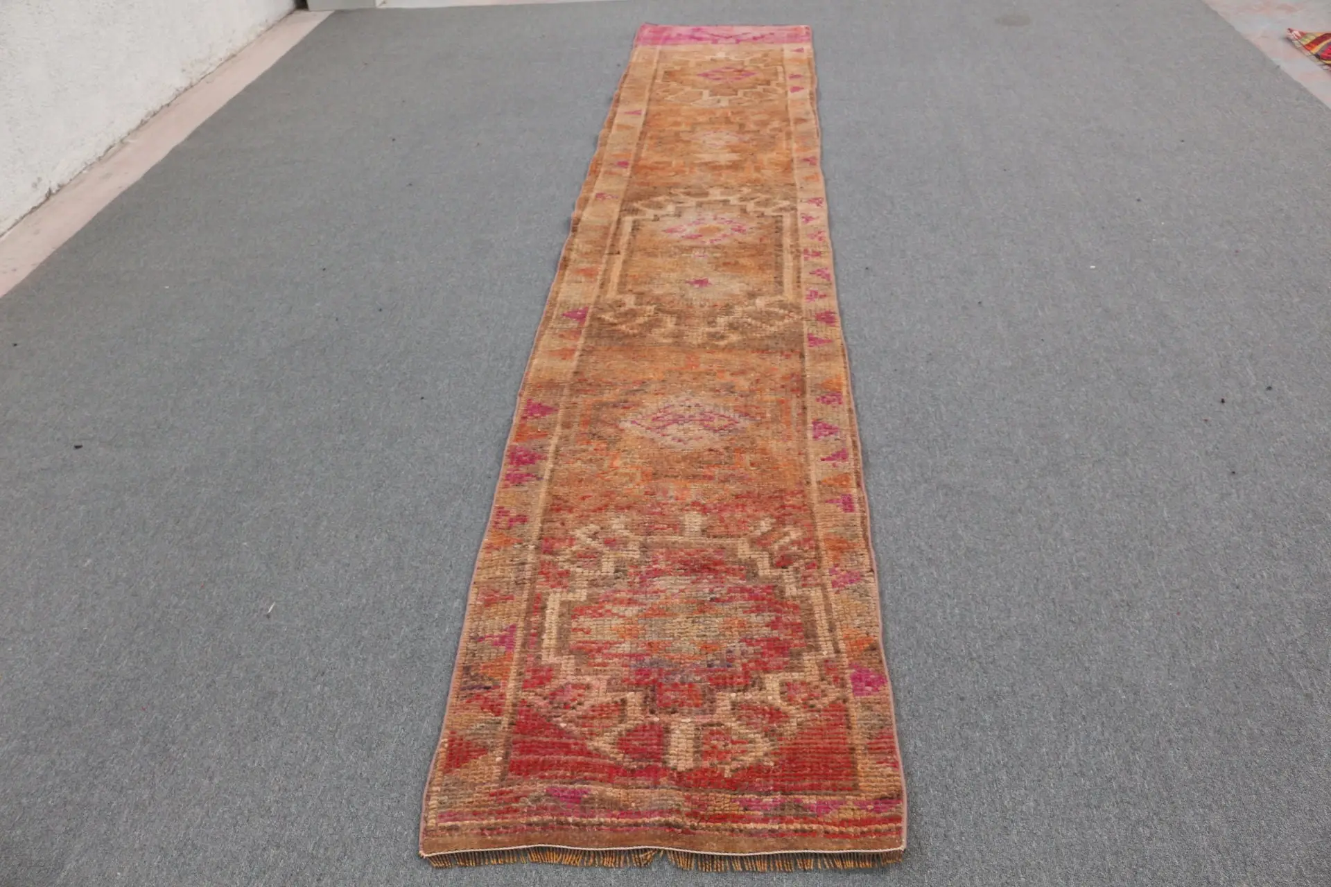 2.3x12.5 ft Turkish Vintage Rug, Runner Rug, Herki Brown Wool Rug - 1