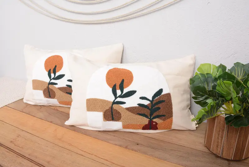 Handgefertigtes, besticktes Kissen im Südwesten, Vintage-Kissenbezug