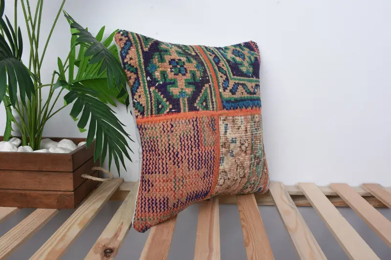Interior Designer Pillow, Vintage Kilim Pillow Cushion Case, Nautical Throw Pillow Cover, 16x16 Blue Pillow Cover, Pillow, Kilim Pillow, Boho Pillow - 4