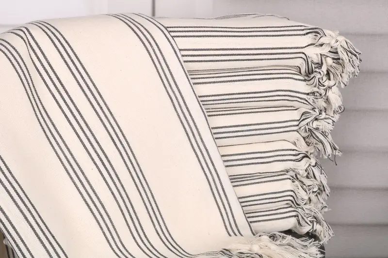 Turkish Towel Handmade Black Striped Beach Towel, 40x71 Inches