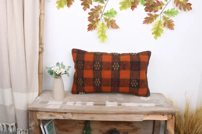 Gift Pillow, Pillow for Sofa, Boho Chic Pillow Cover, 12x20 Red Pillow Sham, Cushion, Ethnic Cushion Case, Boho Pillow, One Of A Kind Pillow Sham - 1