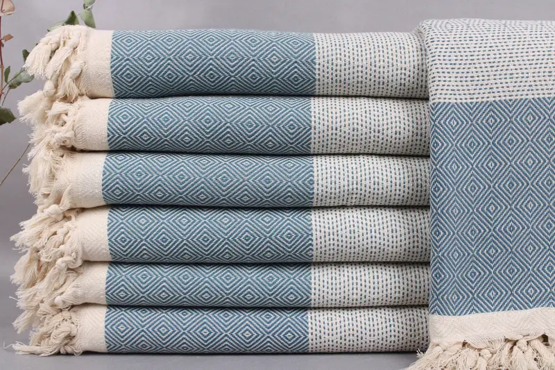 Petrol Blue Diamond Turkish Throw Blanket, 79x103 Inches