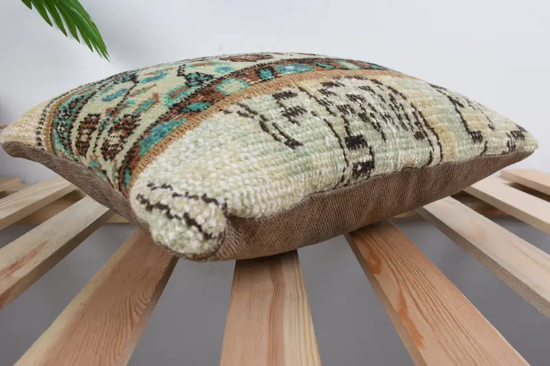 Kilim Rug Pillow, Pillow for Sofa, Pillow, Authentic Cushion Case, 14x14 Beige Pillow, Boho Pillow Sham Cover, Throw Kilim Pillow - 6