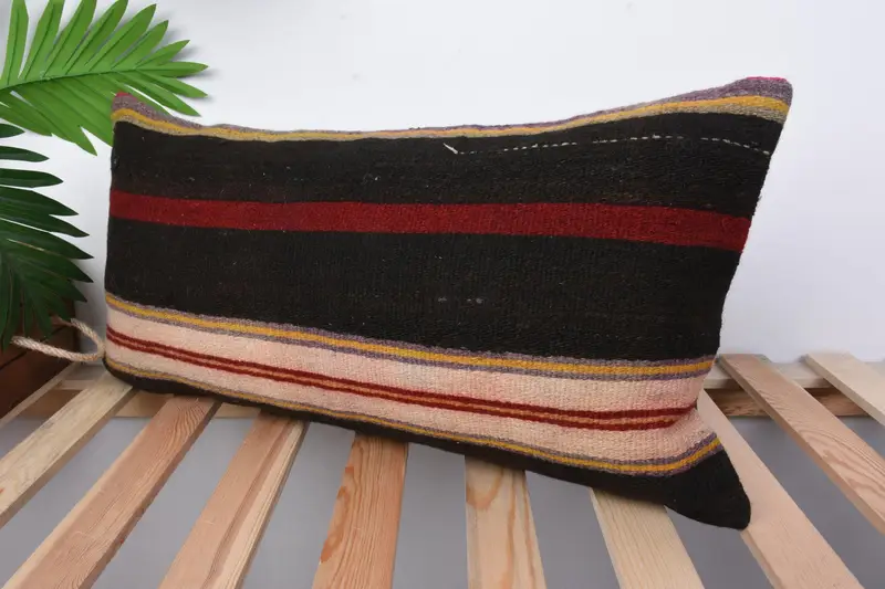 12x24 Brown Cushion, Vintage Pillow, Vintage Kilim Throw Pillow, Kilim Rug Pillow Case, Cushion Case, Throw Kilim Pillow, Couch Pillow - 4