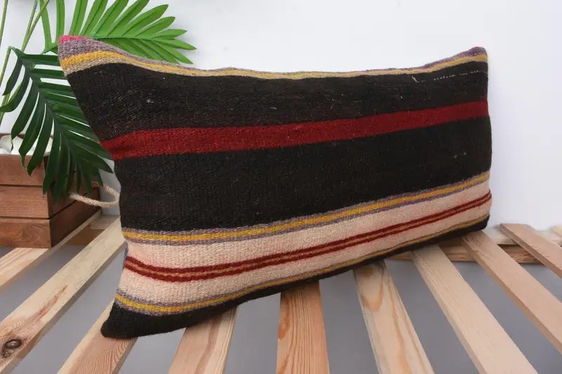 12x24 Brown Cushion, Vintage Pillow, Vintage Kilim Throw Pillow, Kilim Rug Pillow Case, Cushion Case, Throw Kilim Pillow, Couch Pillow - 5