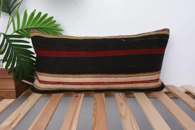 12x24 Brown Cushion, Vintage Pillow, Vintage Kilim Throw Pillow, Kilim Rug Pillow Case, Cushion Case, Throw Kilim Pillow, Couch Pillow - 1