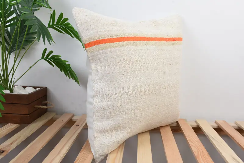 20x20 White Pillow Sham, Pillow Case, Outdoor Cushion, Pastel Pillow Sham, Turkish Kilim Pillow, Vintage Kilim Throw Pillow, Pillow for Couch - 5