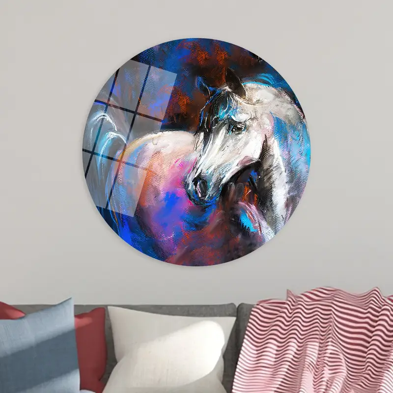 Elegant White Horse Canvas: Abstract Oil Art for Horse Lovers