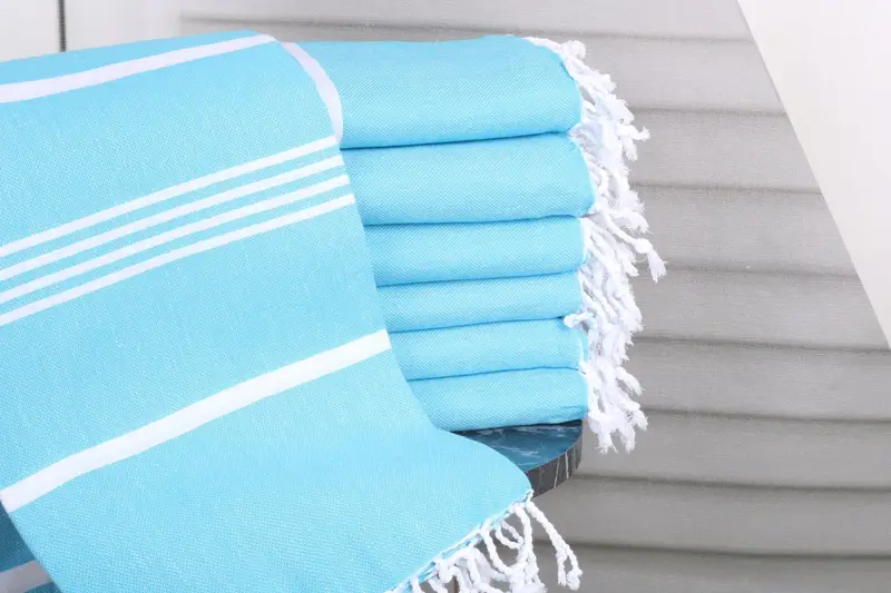 Engagement Gift Light Blue Striped Towel, 40x71 Inches, Organic Cotton