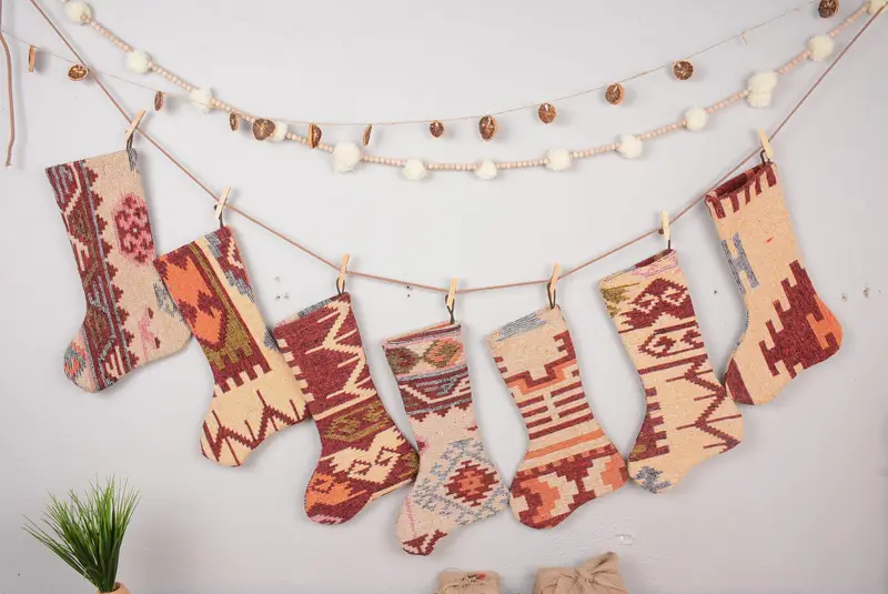 Festive Christmas Ornaments Pattern, 7 Inch Wide Christmas Stocking