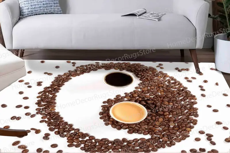 Coffee Lover Printed Rug, Brown & White, Kitchen Decor