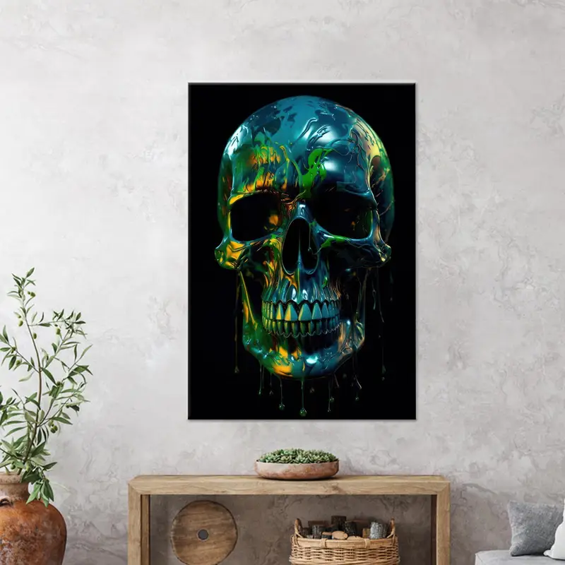 Lienzo de calavera de colores vibrantes: arte abstracto para la cueva de tu hombre