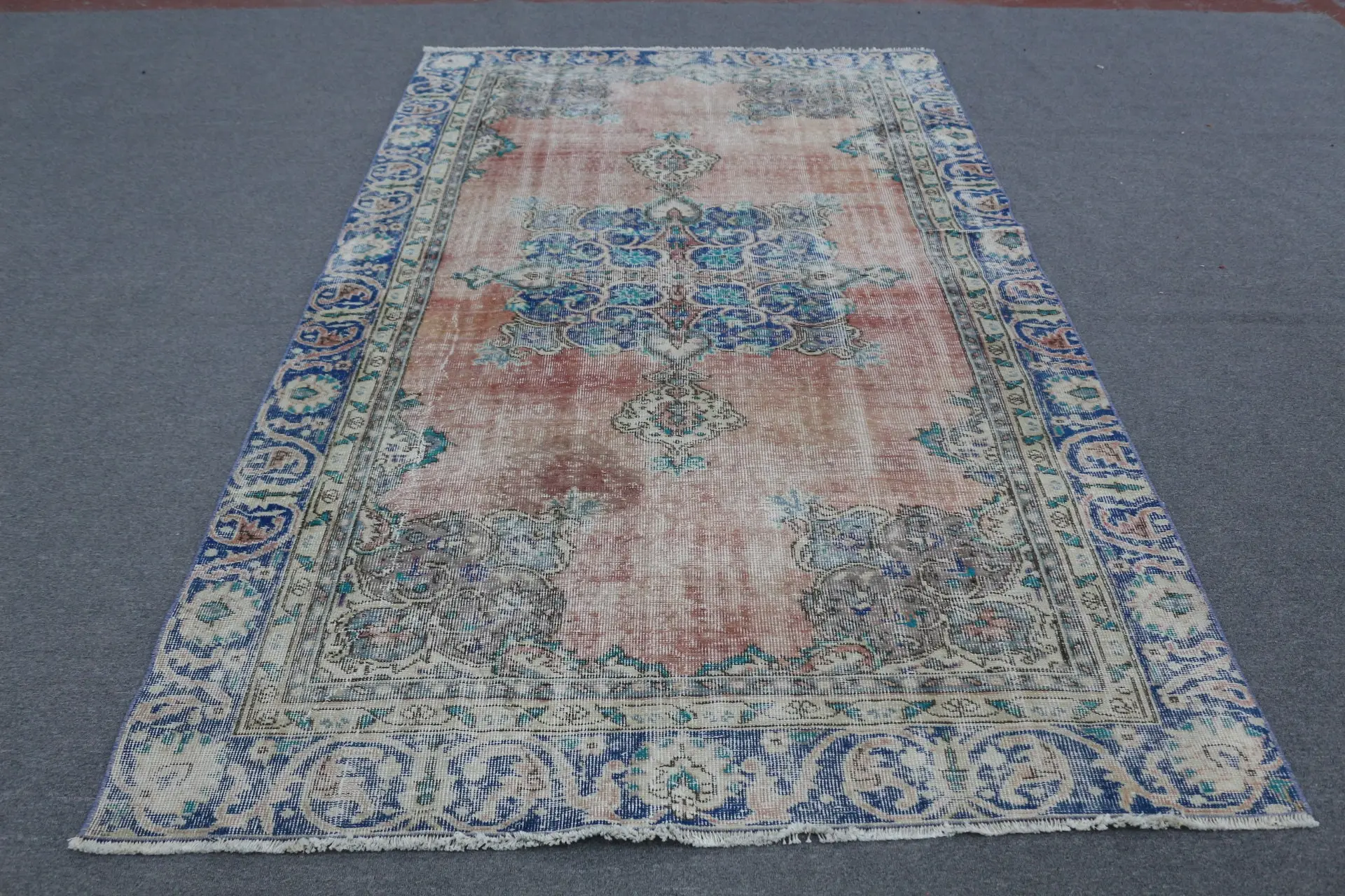 5.3x8.9 ft Vintage Rug, Turkish Large Rug, Blue Oriental Wool Rug - 1