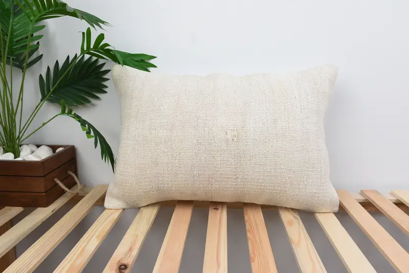 Indoor Pillow, Outdoor Bolster Cushion, Handmade Kilim Cushion, Vintage Pillow, Couch Cushion, 16x24 White Pillow, Kilim Pillow Cover, Pillow - 1