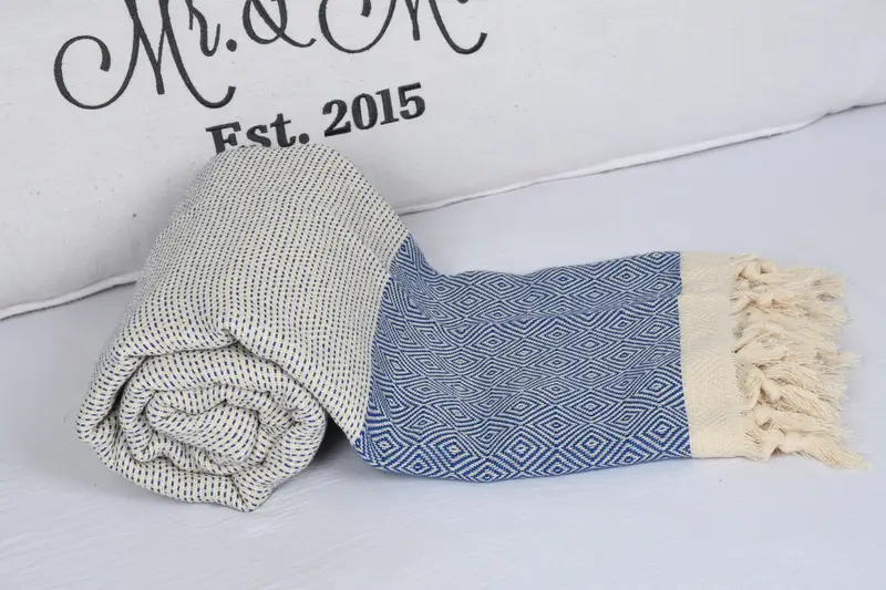 Turkish Blanket, Bachelorette Gifts, Custom Wedding Gifts, Turkish Blanket Queen, Throw Blankets, 104x80 Cotton Diamond Towel, Turkish Towel Blanket - 5