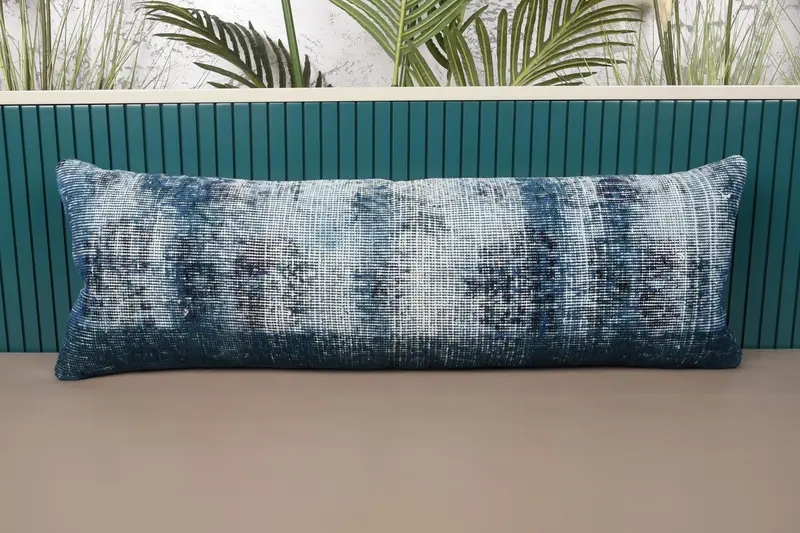 Blau & Braun besticktes Southwestern Wurfkissen, handgemachtes Vintage Dekor