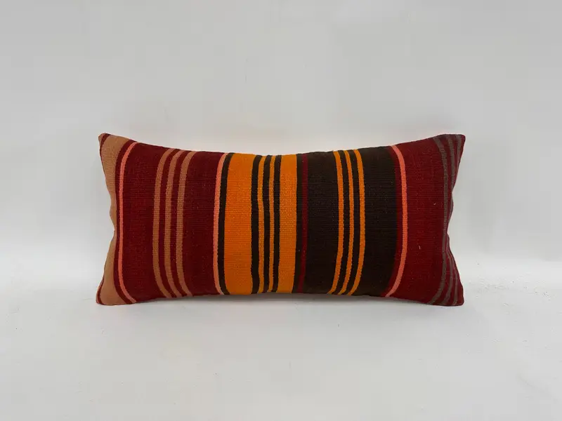 Handmade Kilim Cushion, Pillow for Sofa, Handwoven Cushion, Pillow Case, 12x24 Red Pillow Cover, Vintage Kilim Pillow, Chair Cushion, Bench Cushion - 1