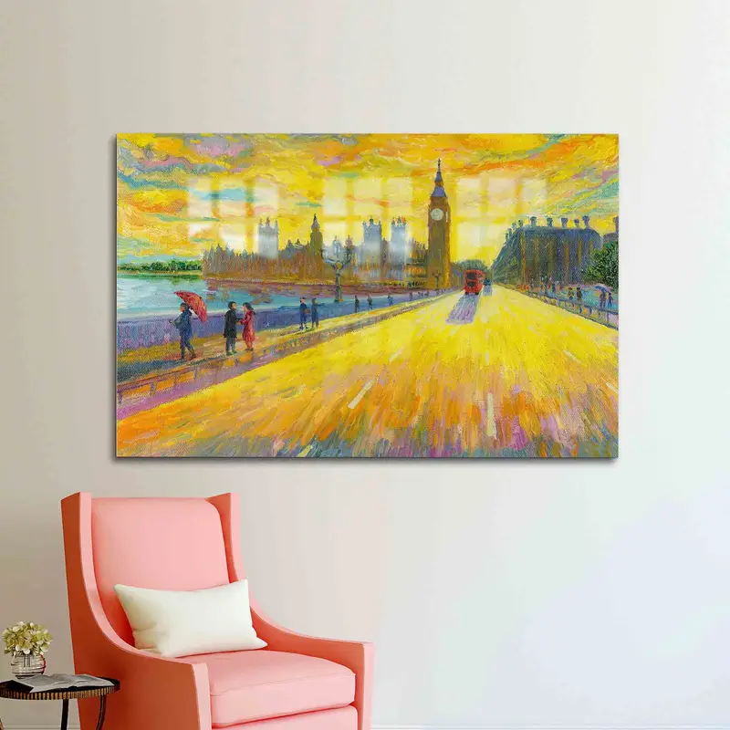 Printed Glass: London Rainy Day with Red Umbrellas