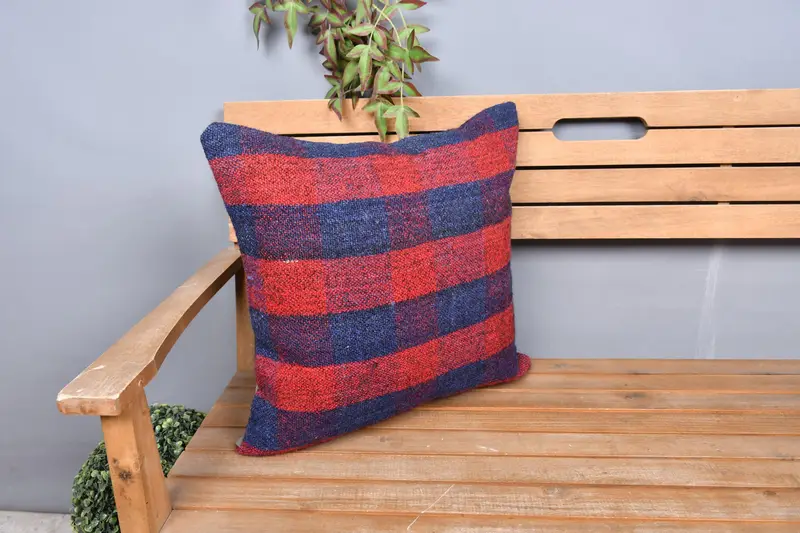 Accent Throw Pillow, Floor Pillow, Kilim Pillow, Boho Pillow, Pillow Cover, 20x20 Red Cushion, Vintage Kilim Throw Pillow - 1