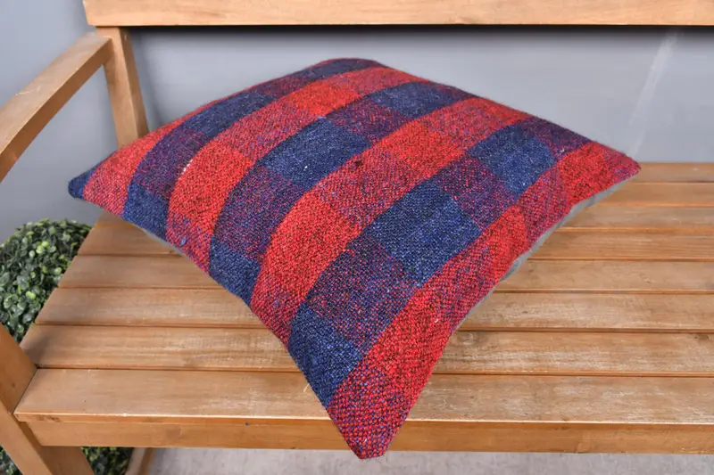 Accent Throw Pillow, Floor Pillow, Kilim Pillow, Boho Pillow, Pillow Cover, 20x20 Red Cushion, Vintage Kilim Throw Pillow - 2