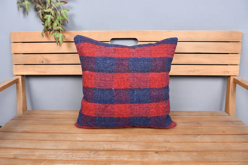 Accent Throw Pillow, Floor Pillow, Kilim Pillow, Boho Pillow, Pillow Cover, 20x20 Red Cushion, Vintage Kilim Throw Pillow - 6