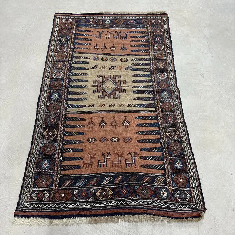 Teppich in Lila und Orange, 3,2 x 5,2 Fuß, botanisches Design