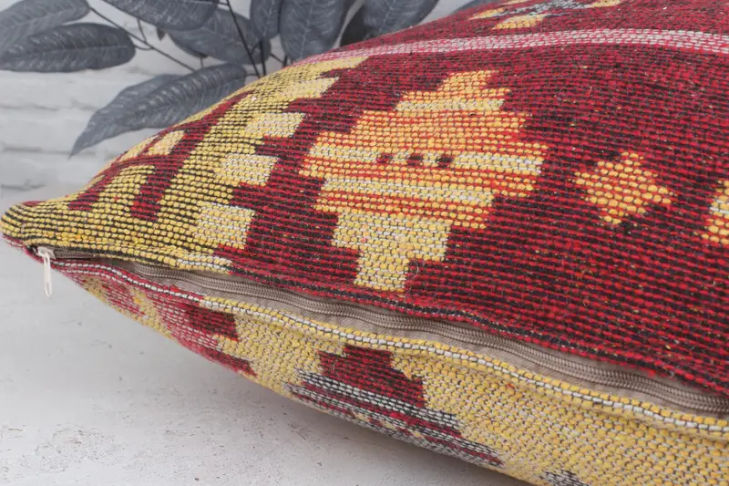 Turkish Kilim Pillow, Ethnical Kilim Rug Pillow, 28x28 Red Cushion Case, Decorative Throw Cushion Cover, Vintage Pillow, Pillow Case - 6