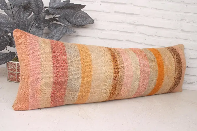 Pillow for Couch, Pillow Sham, Vintage Kilim Throw Pillow, Sofa Cushion Case, Office Chair Pillow Case, Handmade Kilim Cushion, 12x36 Beige Cushion - 3