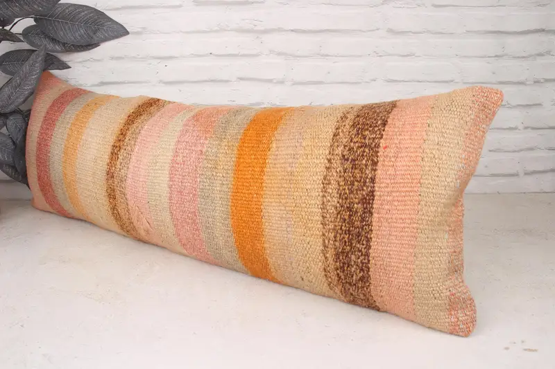 Pillow for Couch, Pillow Sham, Vintage Kilim Throw Pillow, Sofa Cushion Case, Office Chair Pillow Case, Handmade Kilim Cushion, 12x36 Beige Cushion - 4