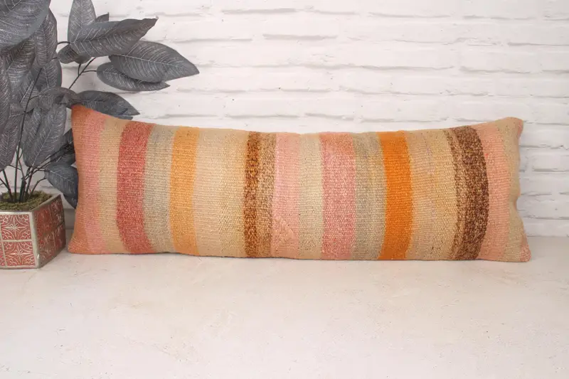 Pillow for Couch, Pillow Sham, Vintage Kilim Throw Pillow, Sofa Cushion Case, Office Chair Pillow Case, Handmade Kilim Cushion, 12x36 Beige Cushion - 1