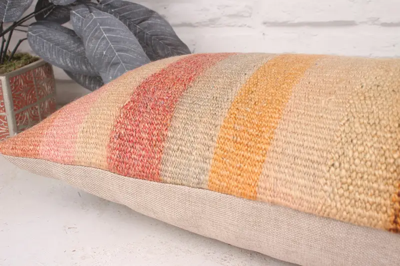 Pillow for Couch, Pillow Sham, Vintage Kilim Throw Pillow, Sofa Cushion Case, Office Chair Pillow Case, Handmade Kilim Cushion, 12x36 Beige Cushion - 6