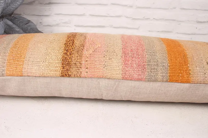 Pillow for Couch, Pillow Sham, Vintage Kilim Throw Pillow, Sofa Cushion Case, Office Chair Pillow Case, Handmade Kilim Cushion, 12x36 Beige Cushion - 5