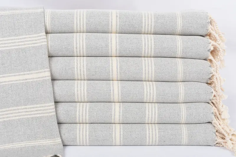 Personalized Hand Towel Dark Gray Striped, Organic Cotton, 38x24 Inches